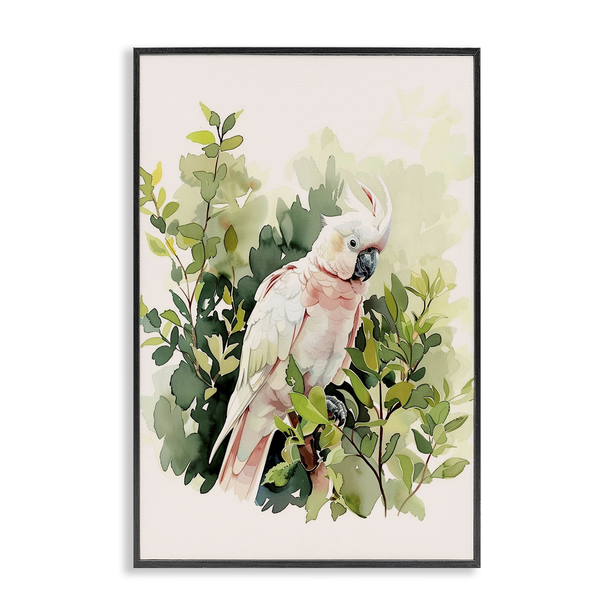 Stupell Industries Tropical Parrot Cockatoo Animals Painting Black Framed Art Print Wall Art, 16 x 24