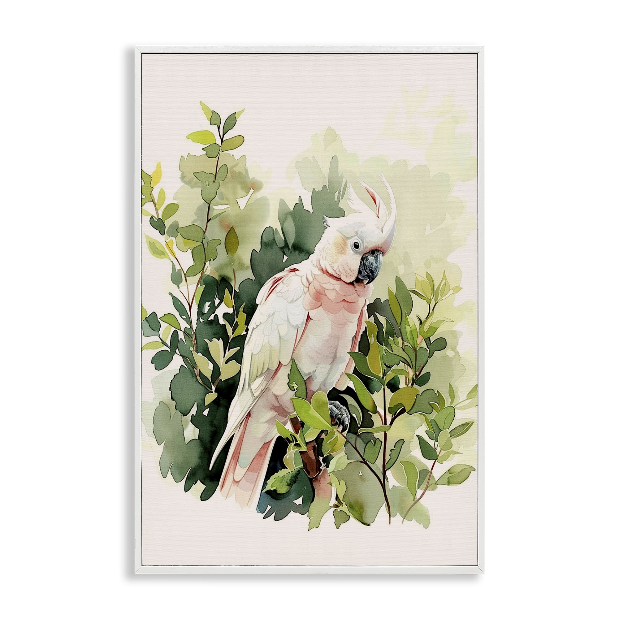 Stupell Industries Tropical Parrot Cockatoo Animals Painting White Framed Art Print Wall Art, 16 x 24