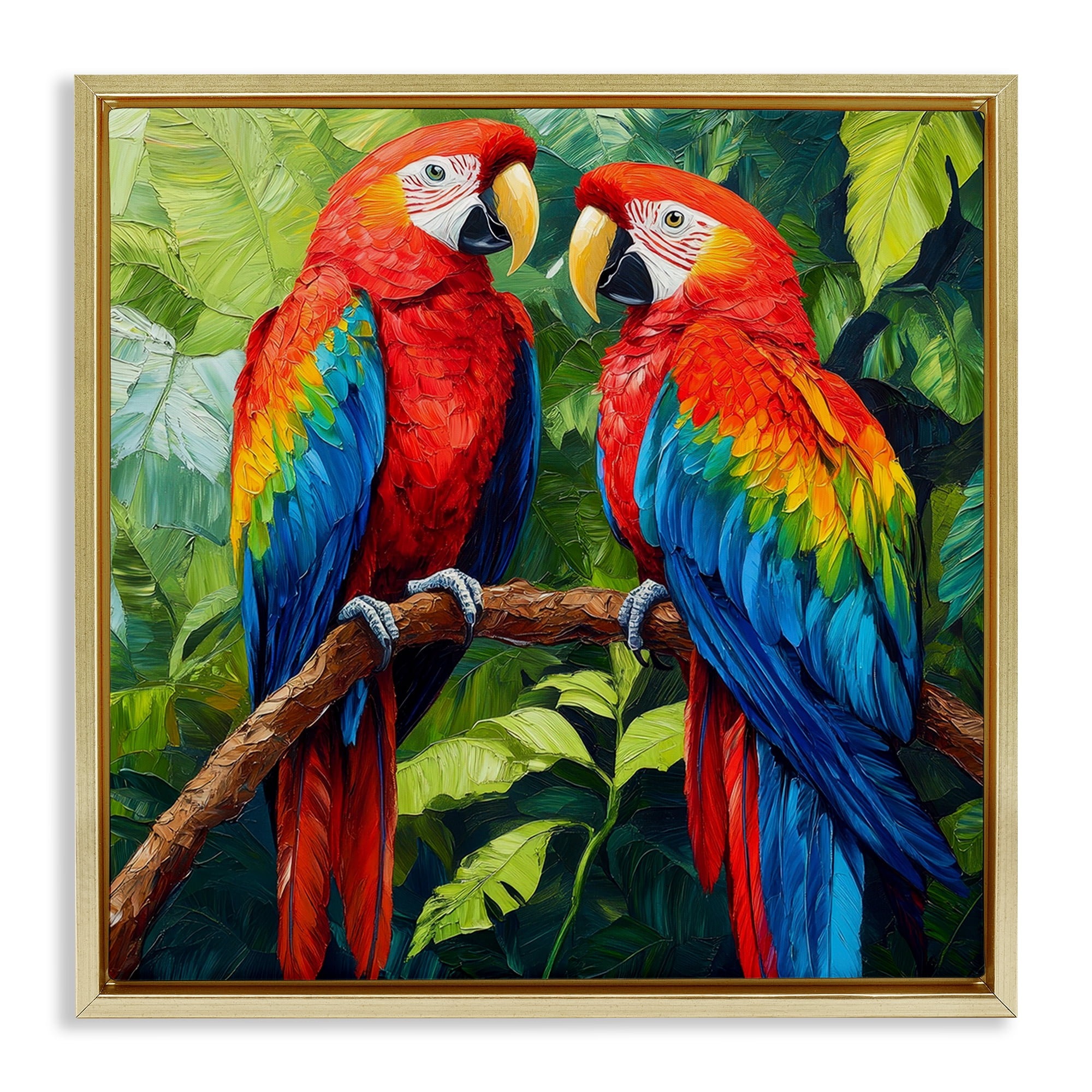 Stupell Industries Tropical Parrot Pair Gold Framed Floater Canvas Wall Art, design by Petal Prints Design