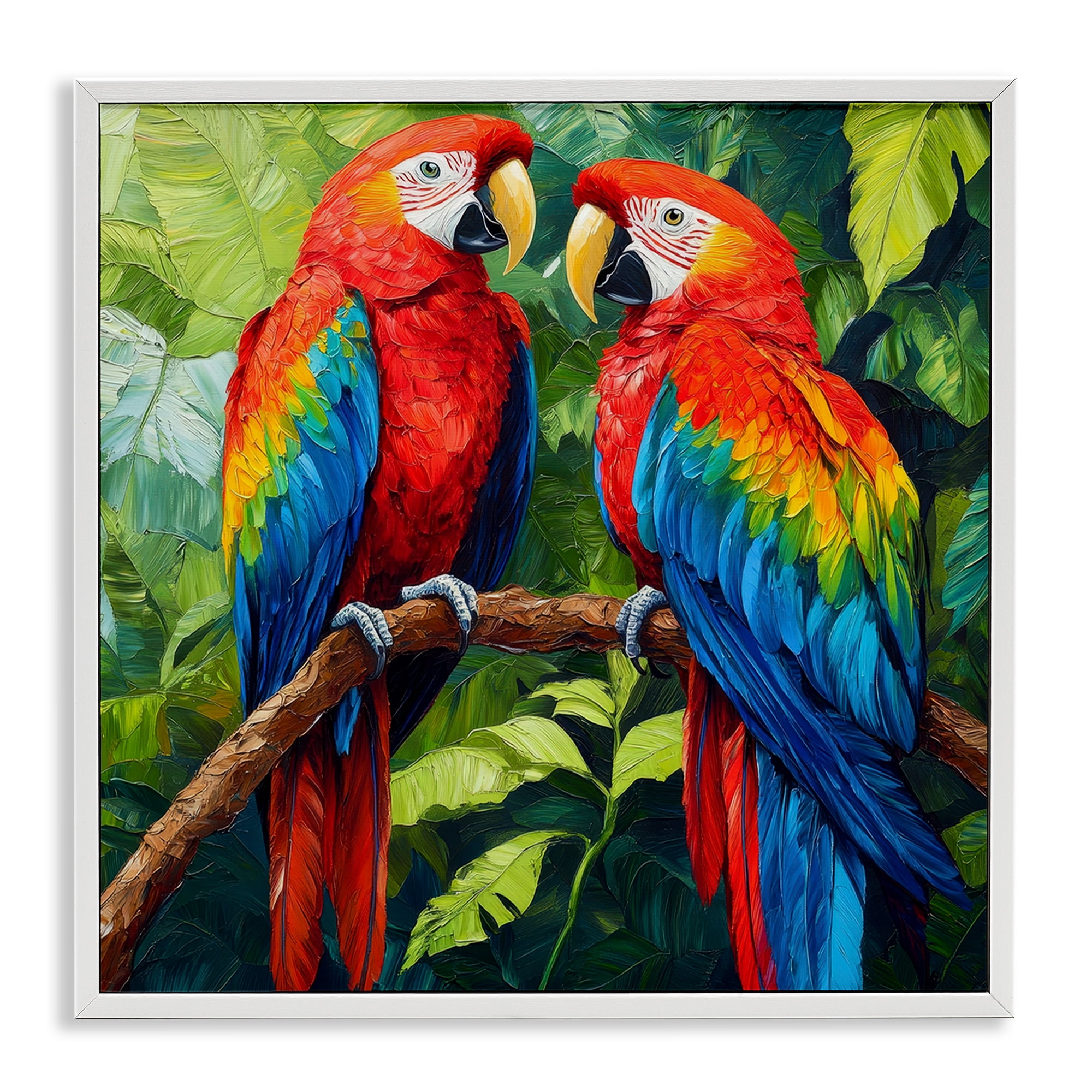 Stupell Industries Tropical Parrot Pair White Framed Giclee Art, design by Petal Prints Design
