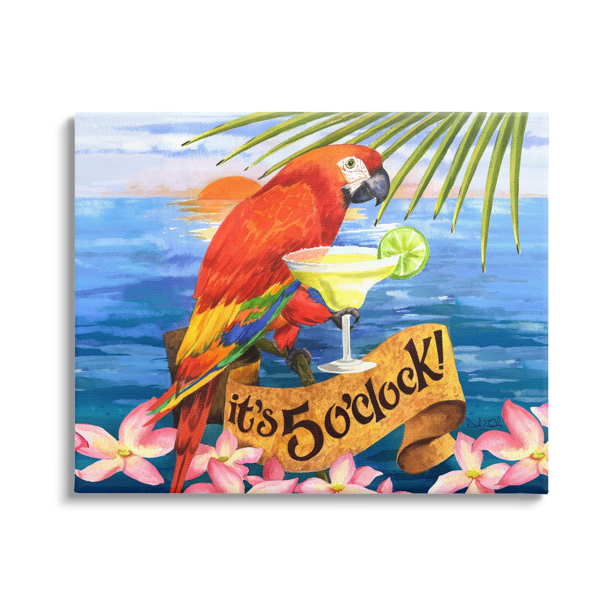 Stupell Industries Tropical Parrot with Cocktail Animals & Insects Painting Gallery Wrapped Canvas Print Wall Art, 30 x 24