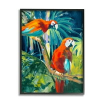Stupell Industries Tropical Parrots in Jungle Animals & Insects Painting Black Framed Art Print Wall Art, 11 x 14