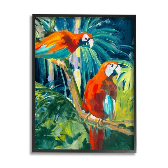 Stupell Industries Tropical Parrots in Jungle Animals & Insects Painting Black Framed Art Print Wall Art, 11 x 14