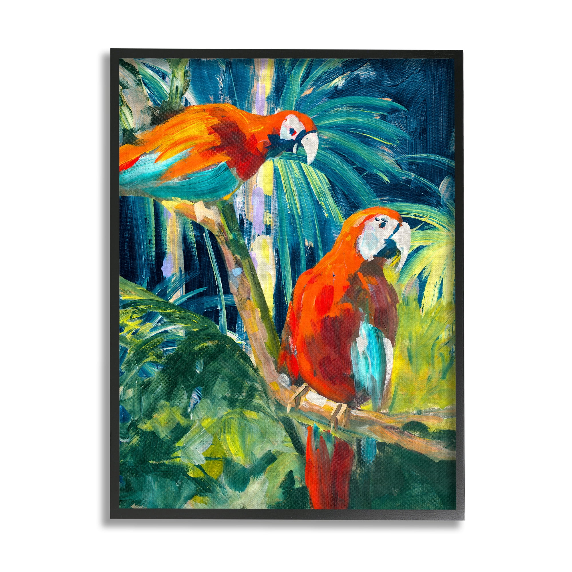 Stupell Industries Tropical Parrots in Jungle Animals & Insects Painting Black Framed Art Print Wall Art, 16 x 20