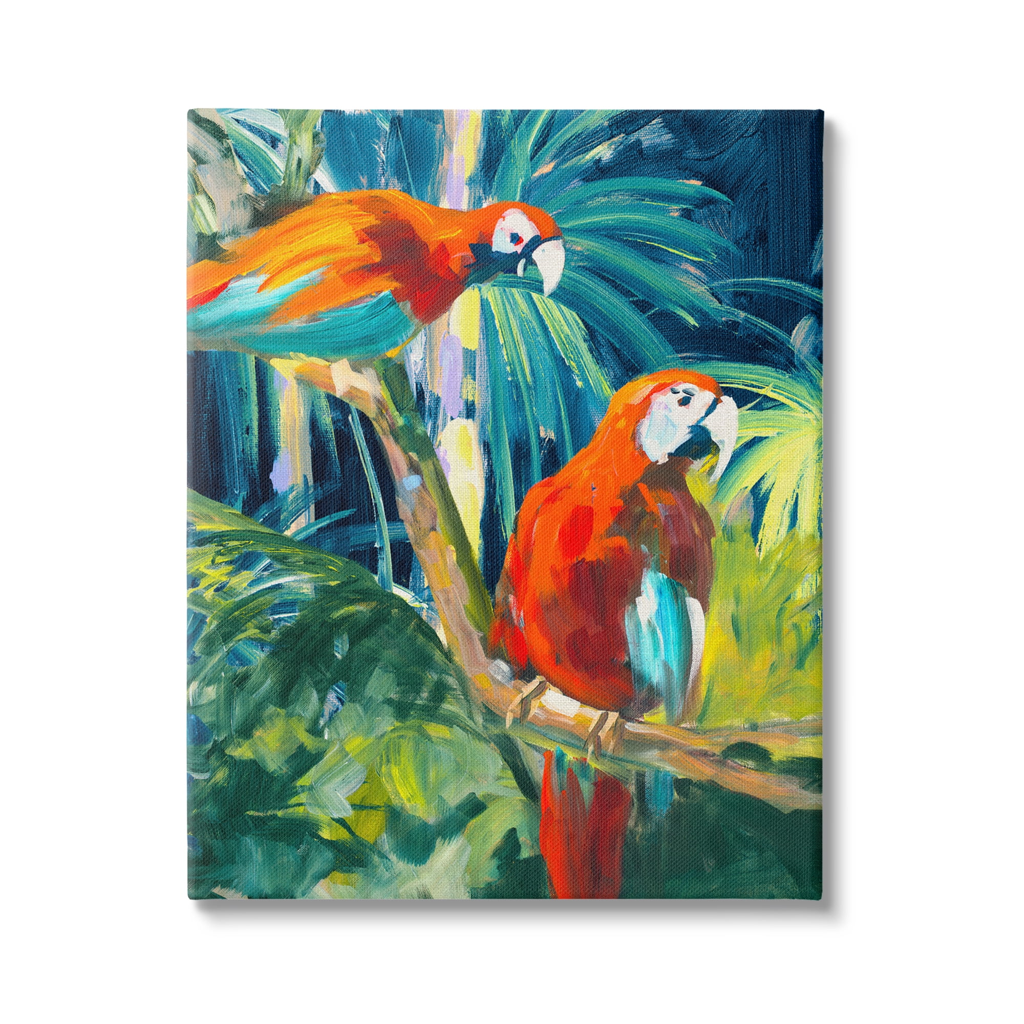 Stupell Industries Tropical Parrots in Jungle Animals & Insects Painting Gallery Wrapped Canvas Print Wall Art, 30 x 40