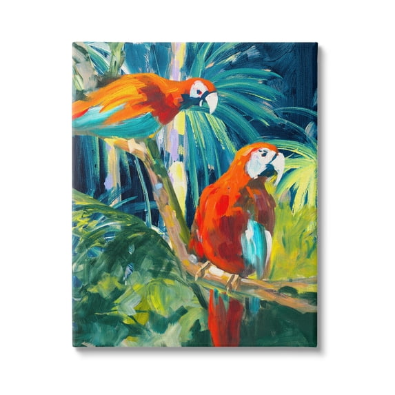 Stupell Industries Tropical Parrots in Jungle Animals & Insects Painting Gallery Wrapped Canvas Print Wall Art, 30 x 40