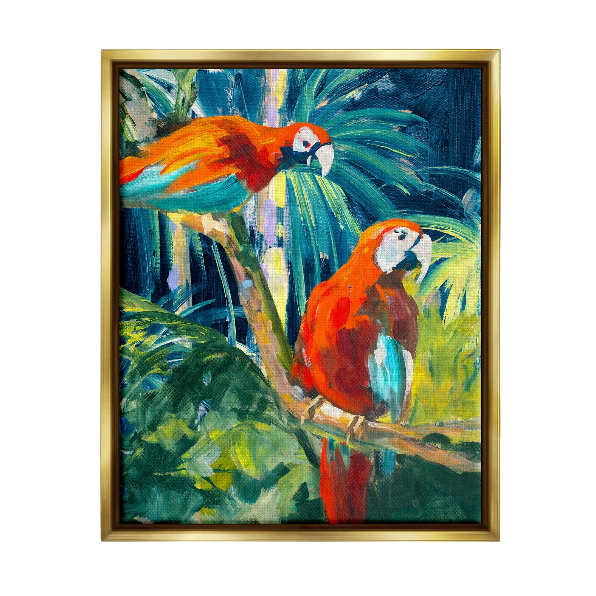 Tropical Parrots Gold Framed Canvas Wall Art, 17 x 21