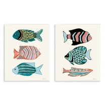 Stupell Industries Tropical Pastels Fish Animals Painting Unframed Art Print Wall Art, 11 x 14, Set of 2