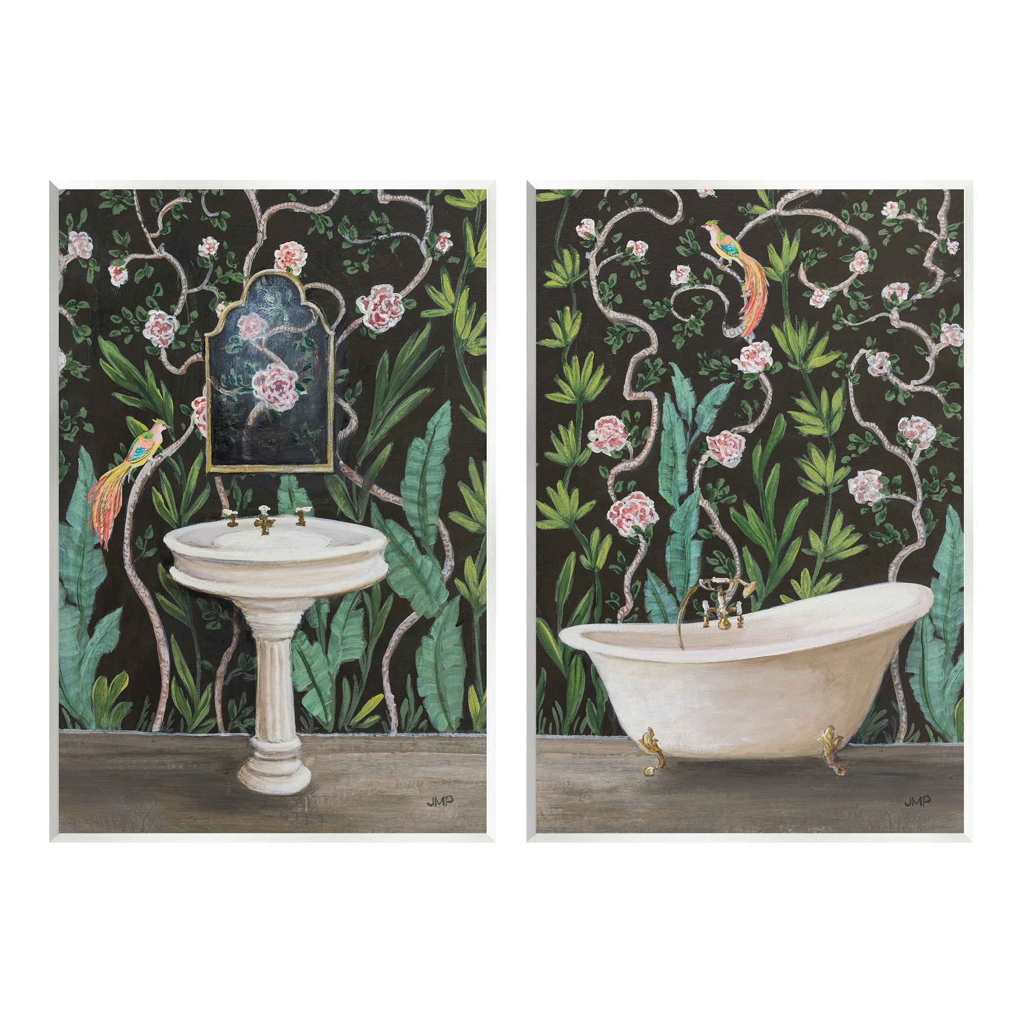 Stupell Industries Tropical Patterned Bathroom Botanical & Floral Painting Unframed Art Print Wall Art, 10 x 15, Set of 2