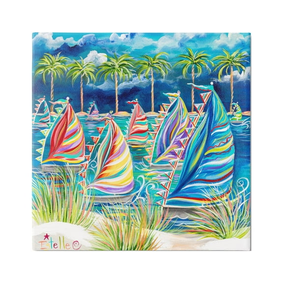 Stupell Industries Tropical Patterned Boats Transportation Painting Gallery Wrapped Canvas Art Print Wall Art, 17 x 17