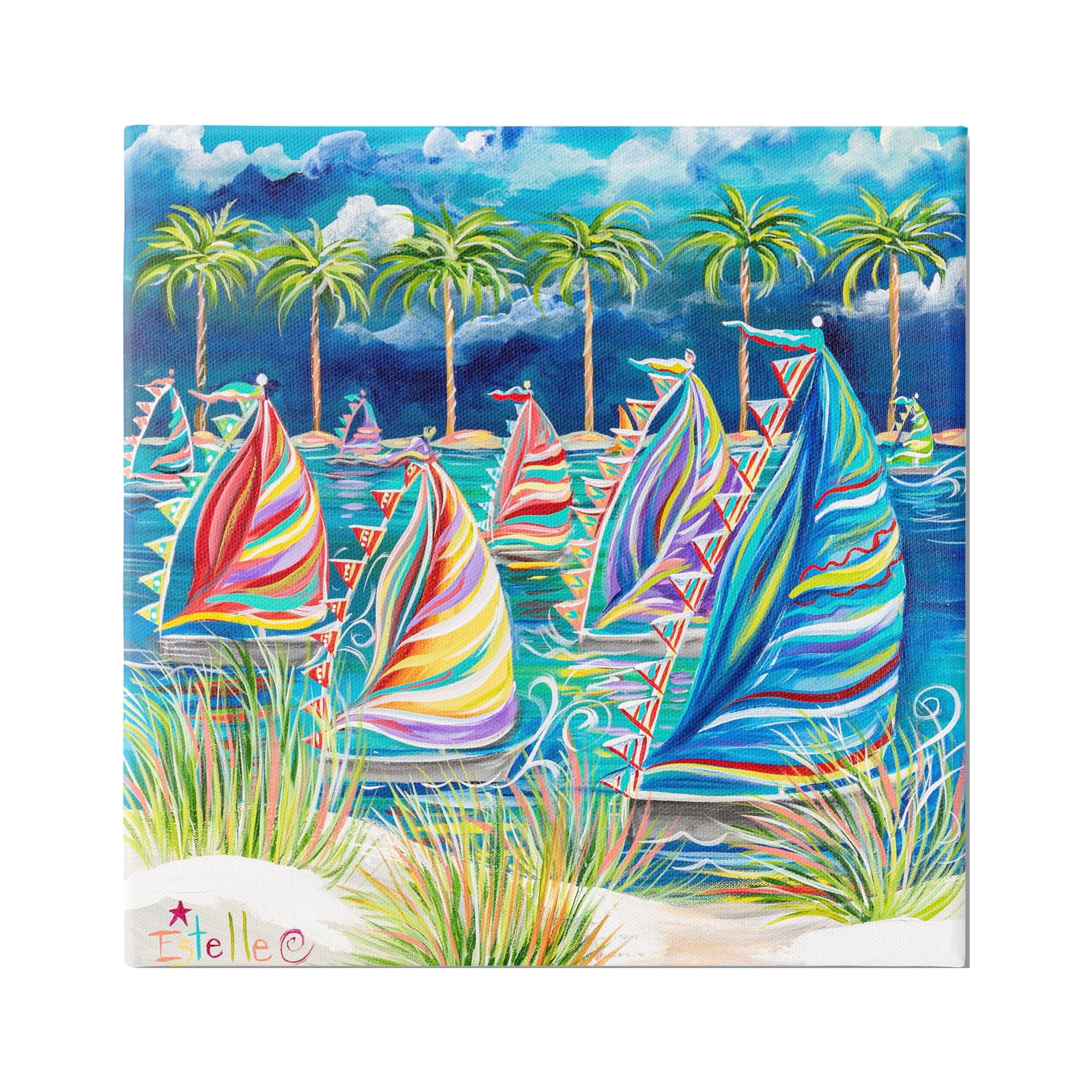 Stupell Industries Tropical Patterned Boats Transportation Painting Gallery Wrapped Canvas Art Print Wall Art, 30 x 30