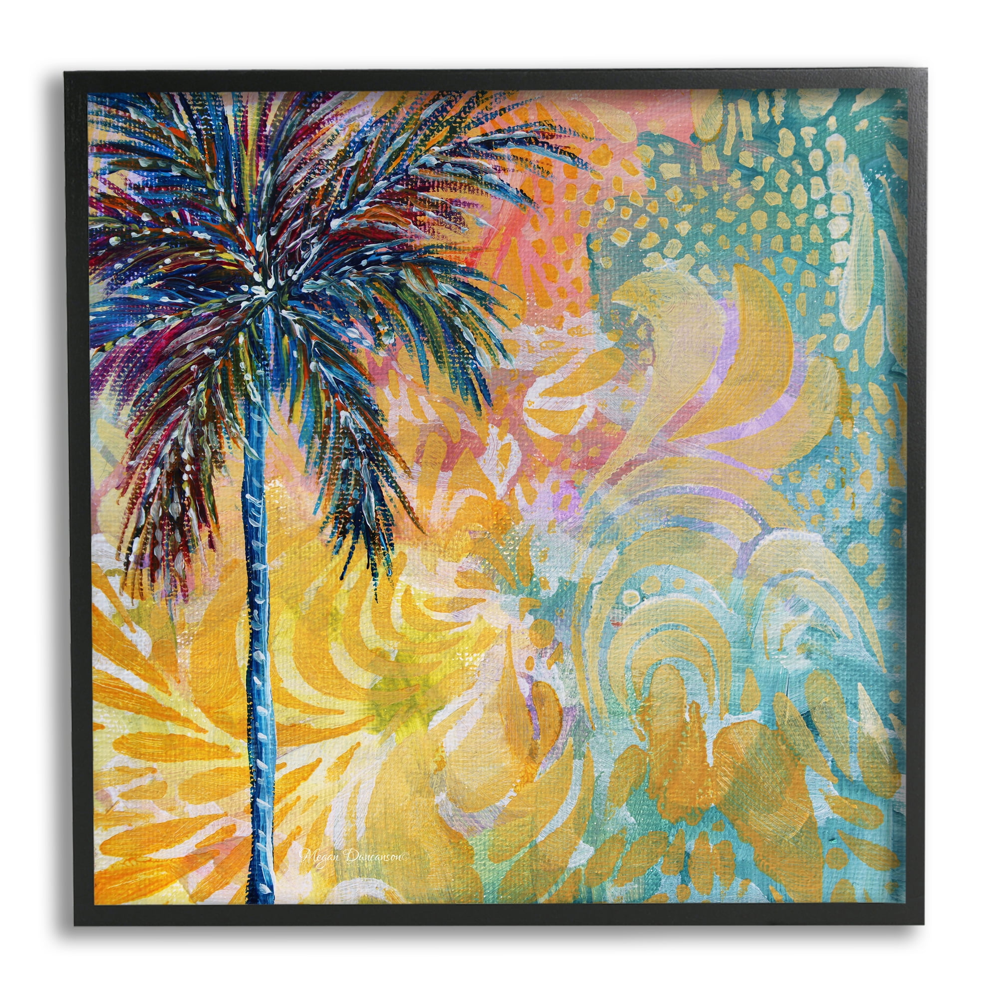 Stupell Industries Tropical Patterned Palm Abstract Painting Black Framed Art Print Wall Art, 24 x 24