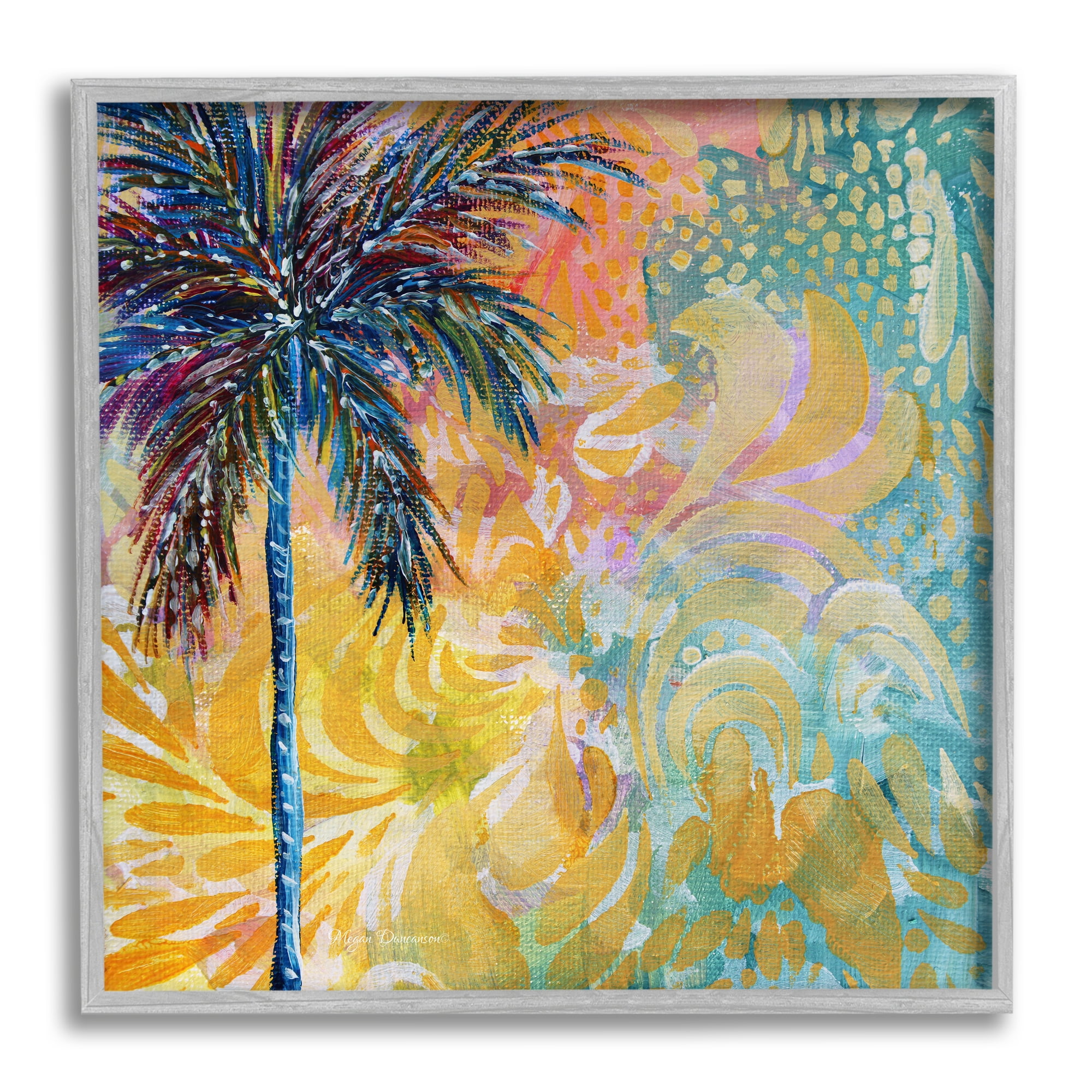 Stupell Industries Tropical Patterned Palm Abstract Painting Gray Framed Art Print Wall Art, 24 x 24