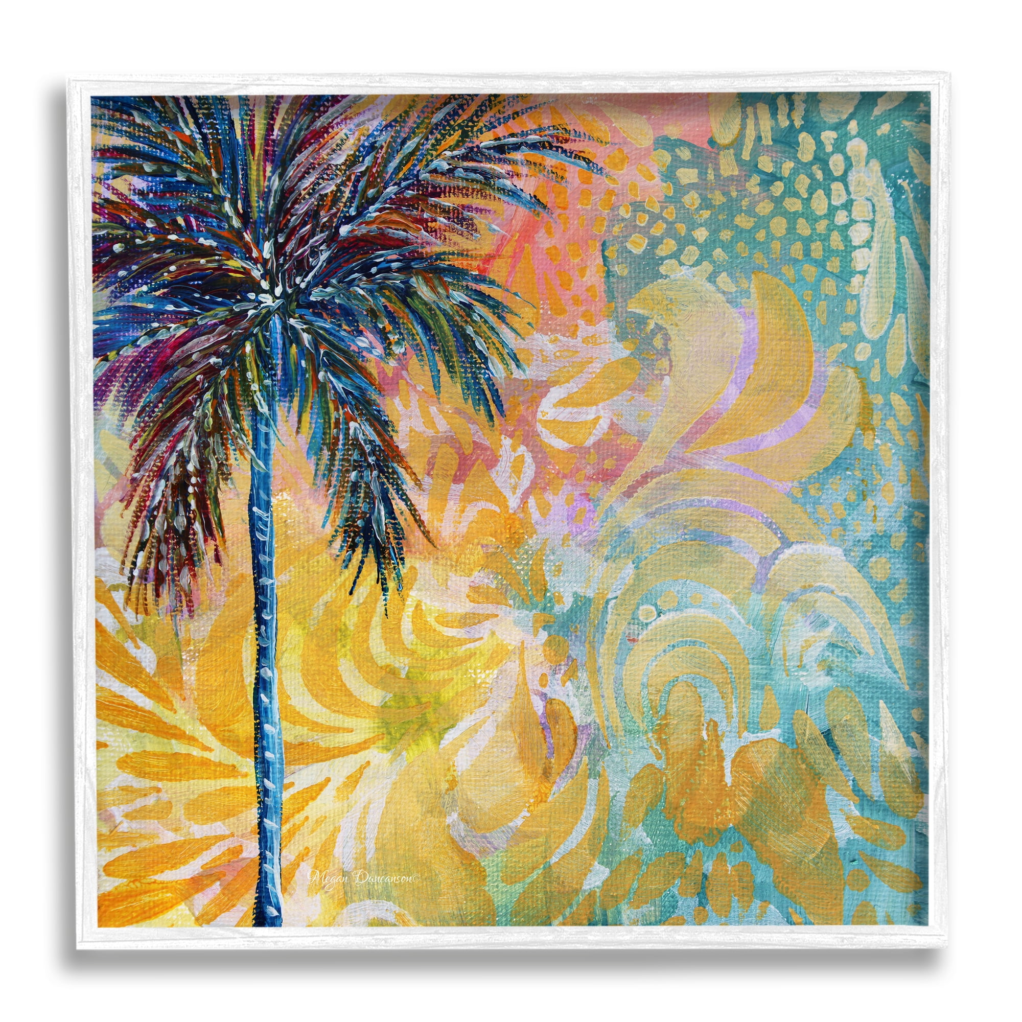 Stupell Industries Tropical Patterned Palm Abstract Painting White Framed Art Print Wall Art, 17 x 17