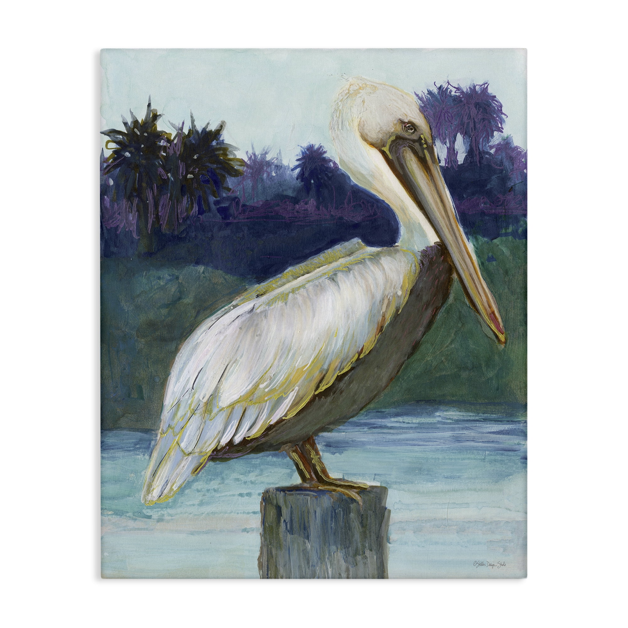 Stupell Industries Tropical Pelican Perched Animals & Insects Painting Gallery Wrapped Canvas Art Print Wall Art, 24 x 30