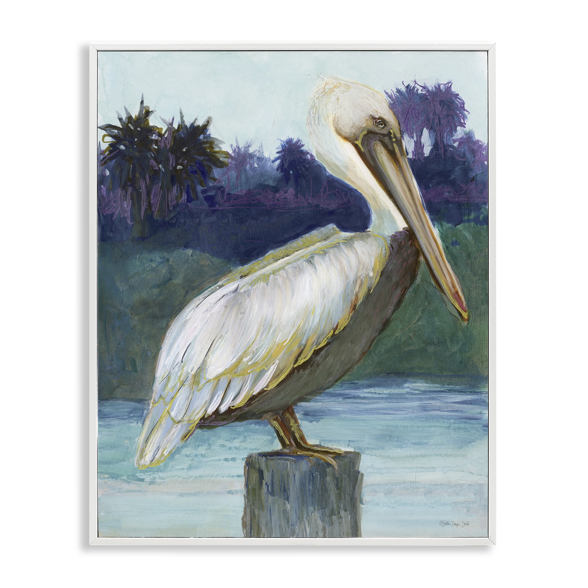 Stupell Industries Tropical Pelican Perched Animals & Insects Painting White Framed Art Print Wall Art, 24 x 30