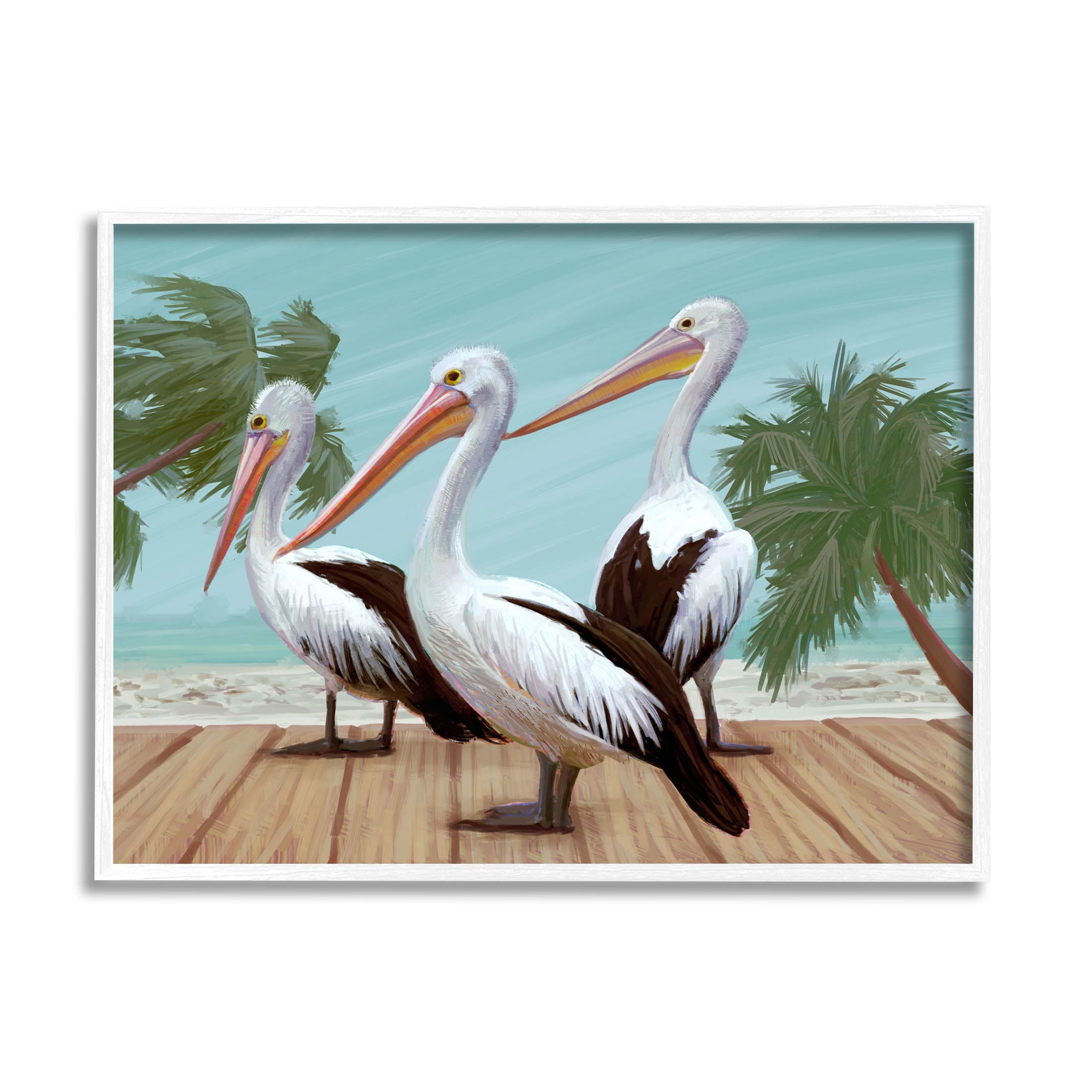 Stupell Industries Tropical Pelicans Beach Boardwalk Painting White Framed Art Print Wall Art, Design by Ziwei Li