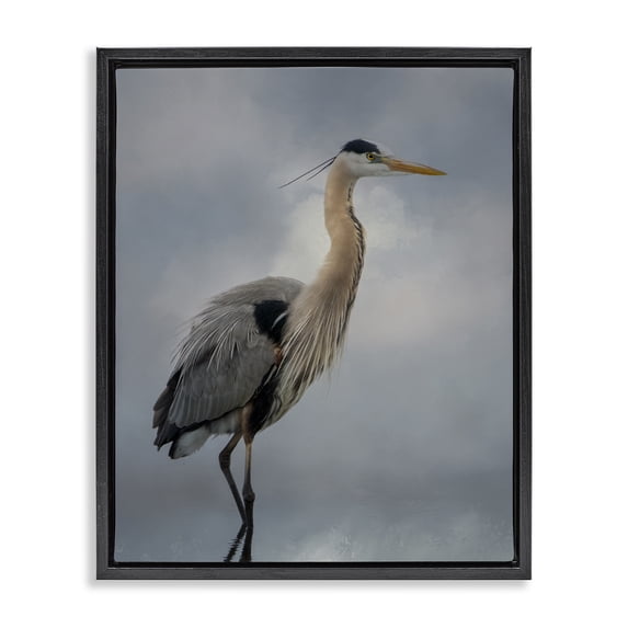 Stupell Industries Tropical Perched Egret Water Reflection Black Floating Frame Canvas Art, 17 x 21, by Kelley Parker