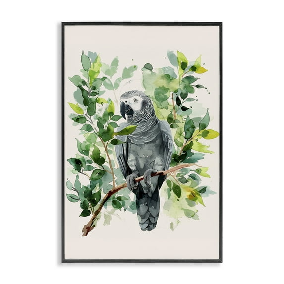 Stupell Industries Tropical Perched Parrot Animals Painting Black Framed Art Print Wall Art, 16 x 24