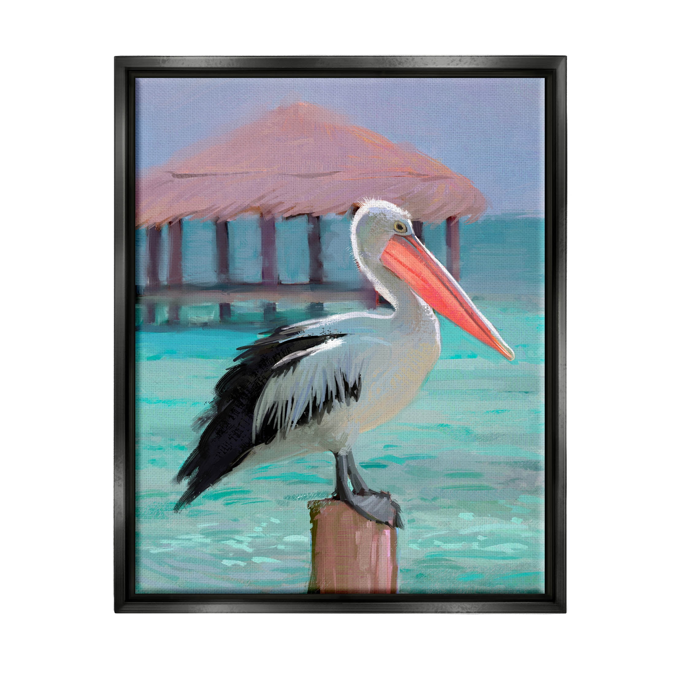 Stupell Industries Tropical Perched Pelican Painting Jet Black Floating Framed Canvas Print Wall Art, Design by Ziwei Li
