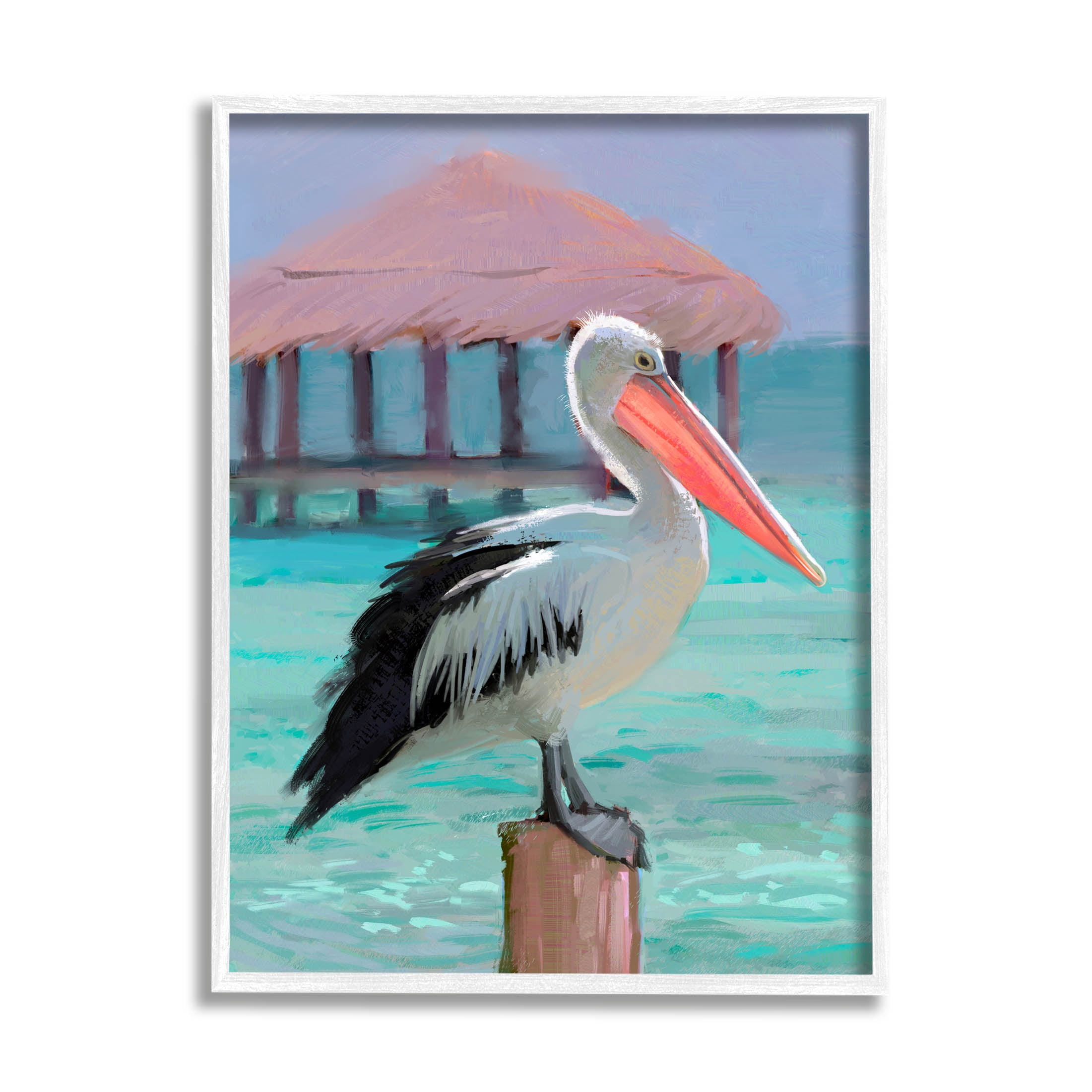 Stupell Industries Tropical Perched Pelican Painting White Framed Art Print Wall Art, Design by Ziwei Li