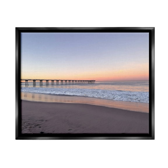 Stupell Industries Tropical Pier at Sunrise Landscape Photography Black Floater Framed Canvas Art Print Wall Art, 21 x 17