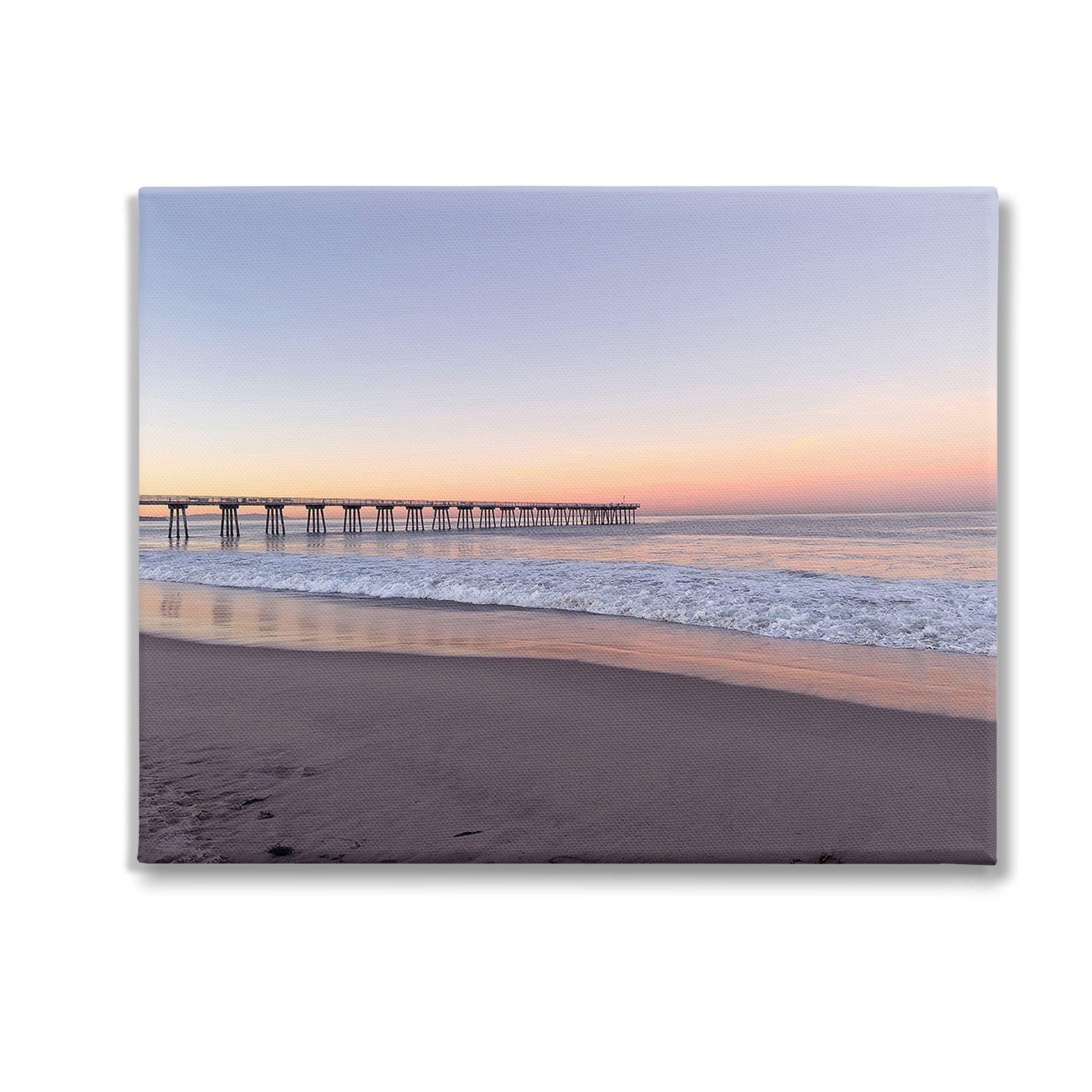 Sunrise Pier Landscape Canvas Print in Soft Pastel Colors