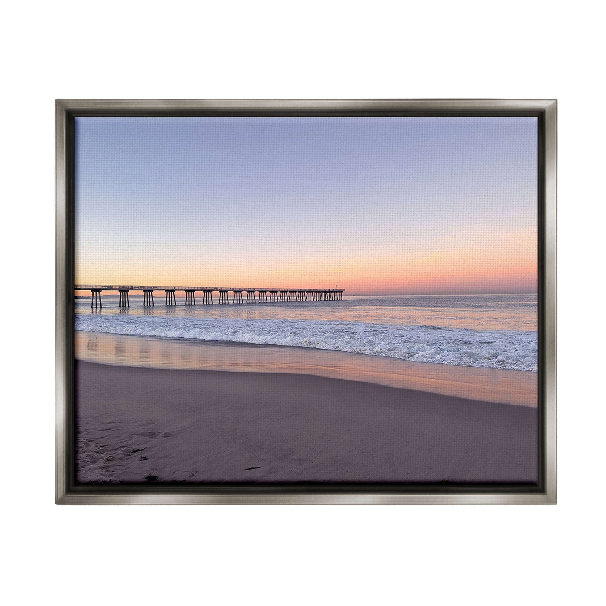 Stupell Industries Tropical Pier at Sunrise Landscape Photography Gray Floater Framed Canvas Art Print Wall Art, 21 x 17