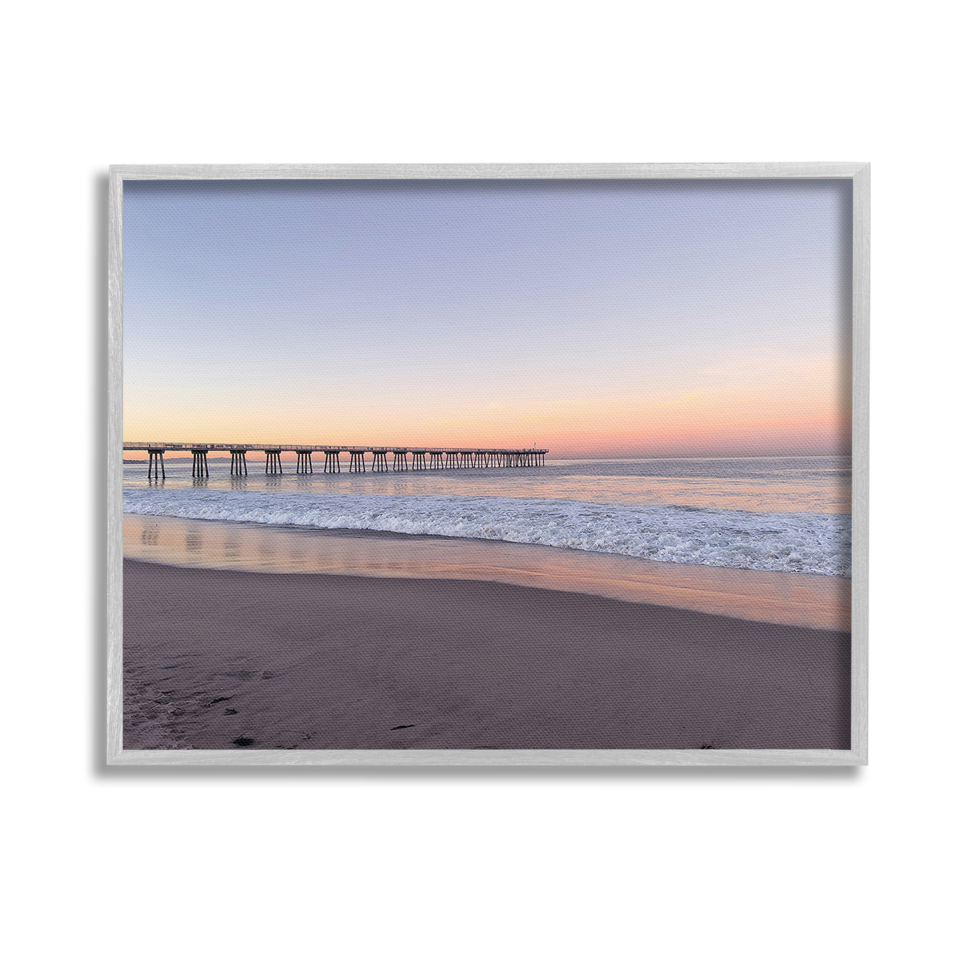 Stupell Industries Tropical Pier at Sunrise Landscape Photography Gray Framed Art Print Wall Art, 14 x 11