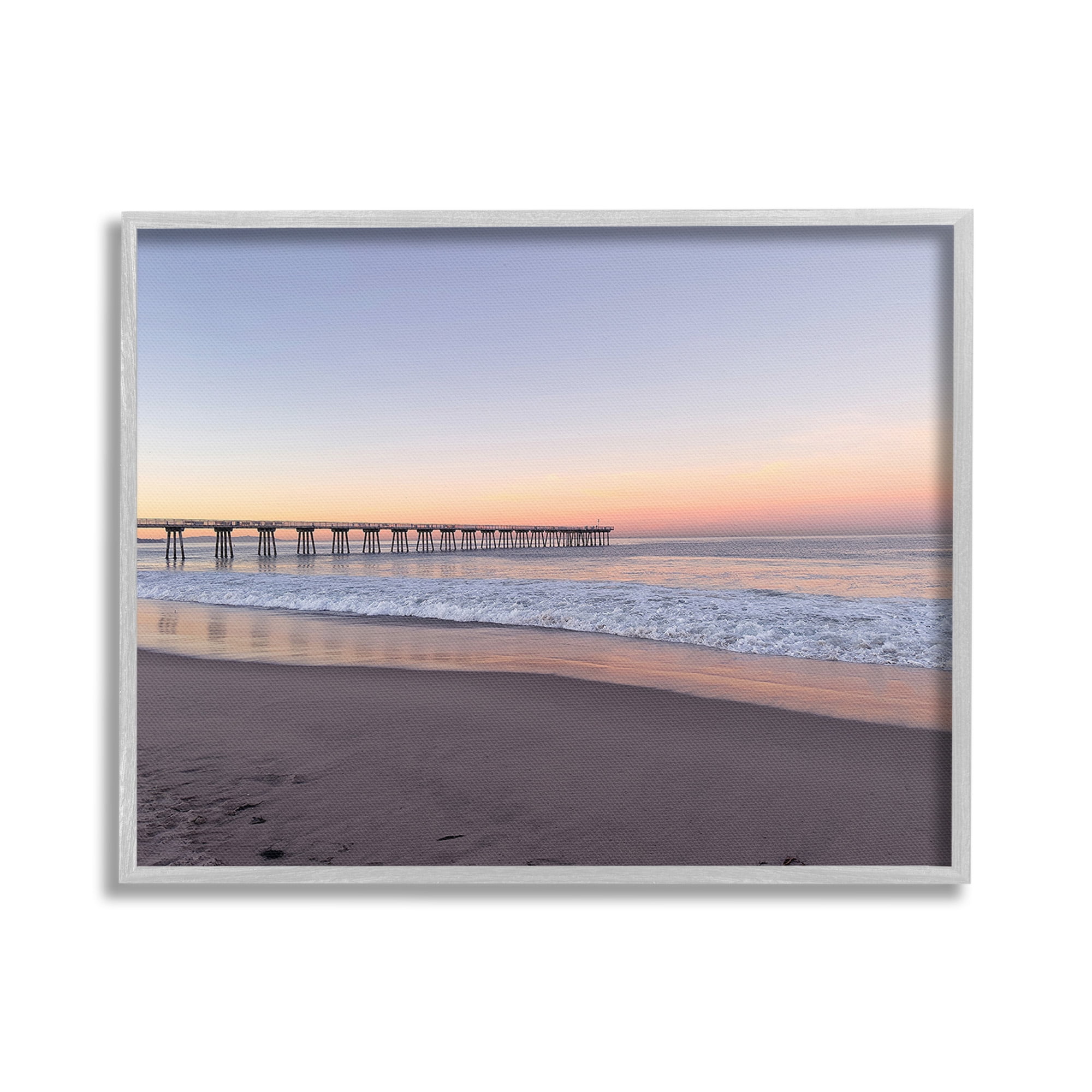 Stupell Industries Tropical Pier at Sunrise Landscape Photography Gray Framed Art Print Wall Art, 30 x 24