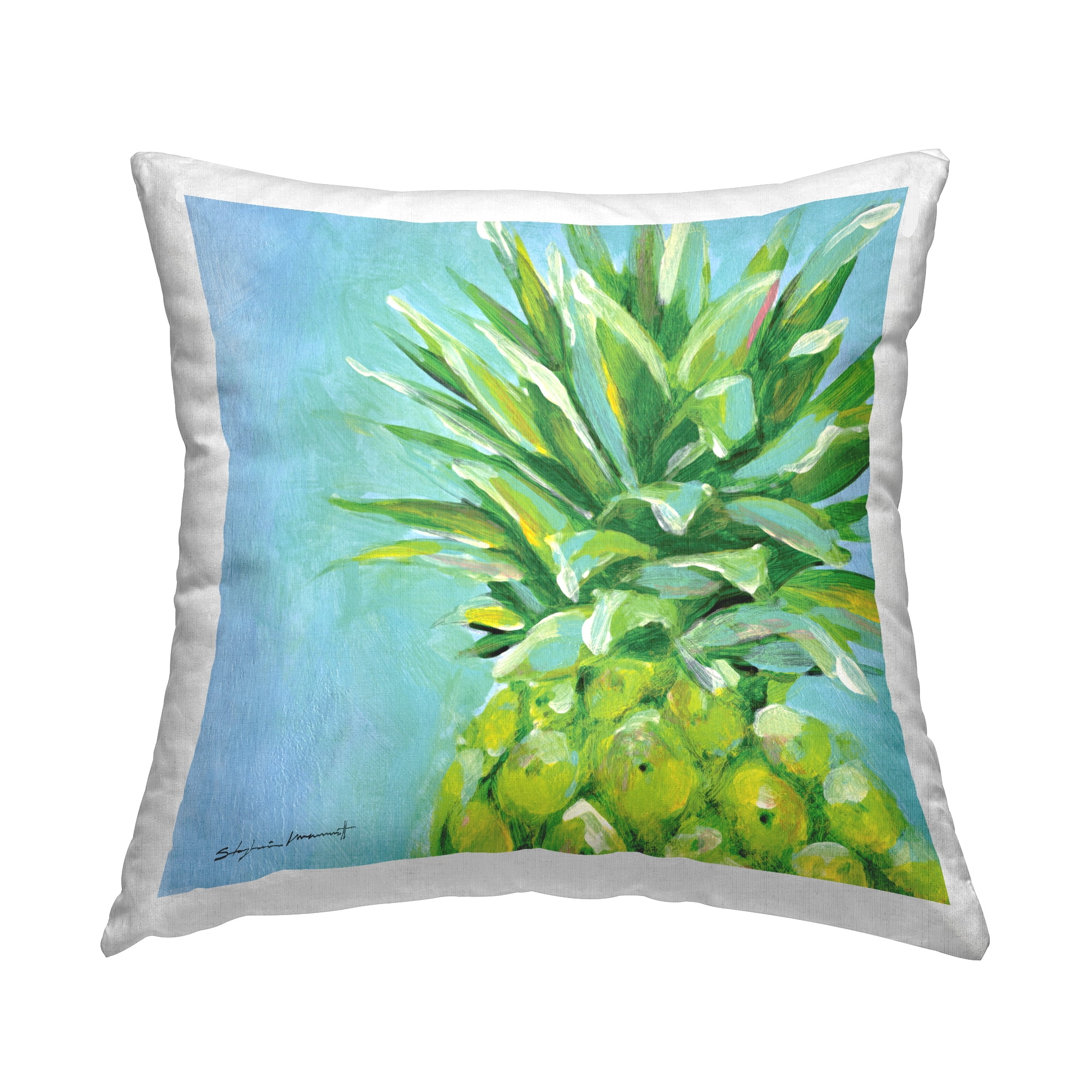 Stupell Industries Tropical Pineapple Blue Accent Printed Throw Pillow Design by Stephanie Workman Marrott