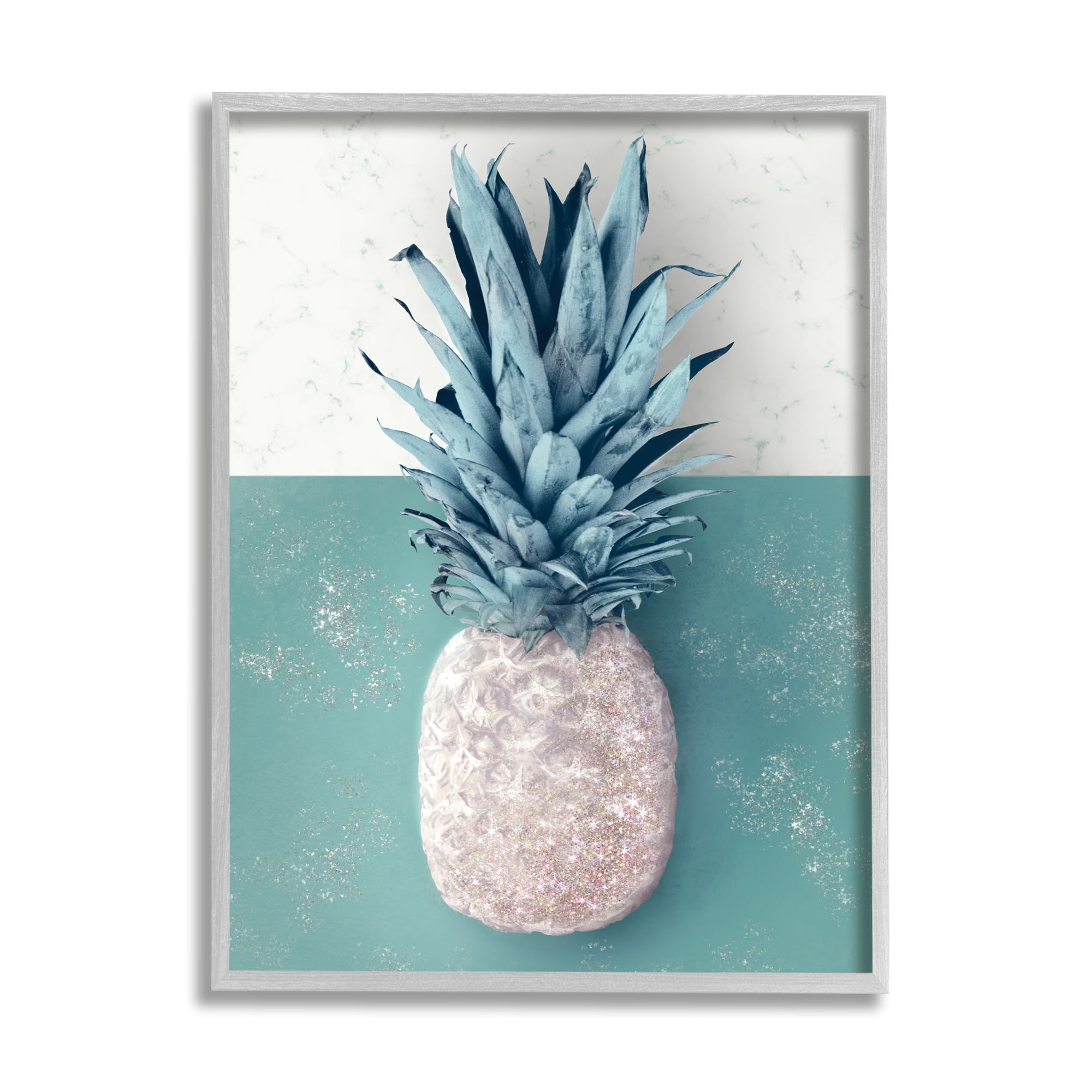 Stupell Industries Tropical Pineapple Fruit Muted Green Beige Food & Beverage Painting Gray Framed Art Print Wall Art, 11 x 14