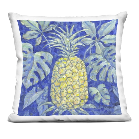 Stupell Industries Tropical Pineapple on Blue Design by Paul Brent Throw Pillow