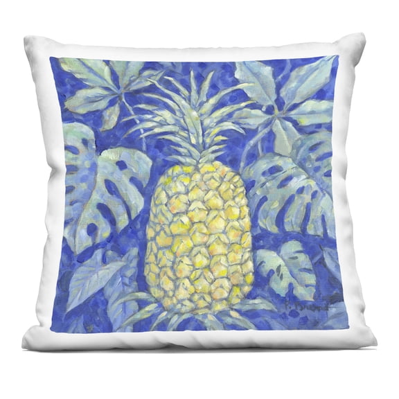 Stupell Industries Tropical Pineapple on Blue Design by Paul Brent Throw Pillow