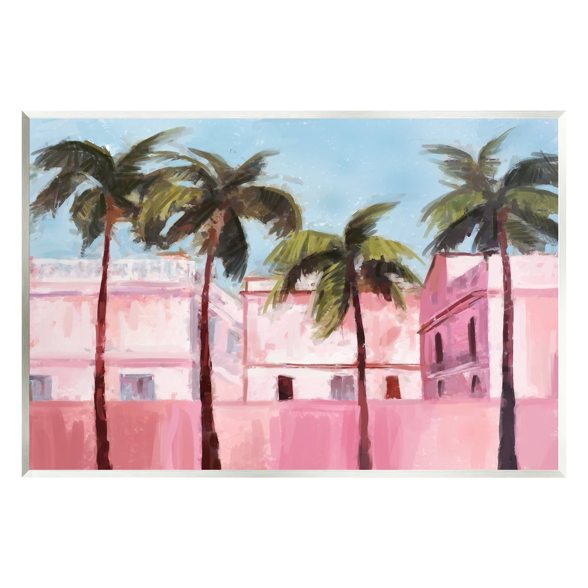 Stupell Industries Tropical Pink Buildings Botanical & Floral Painting Unframed Art Print Wall Art, 15 x 10
