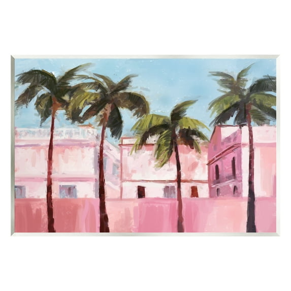 Stupell Industries Tropical Pink Buildings Botanical & Floral Painting Unframed Art Print Wall Art, 19 x 13