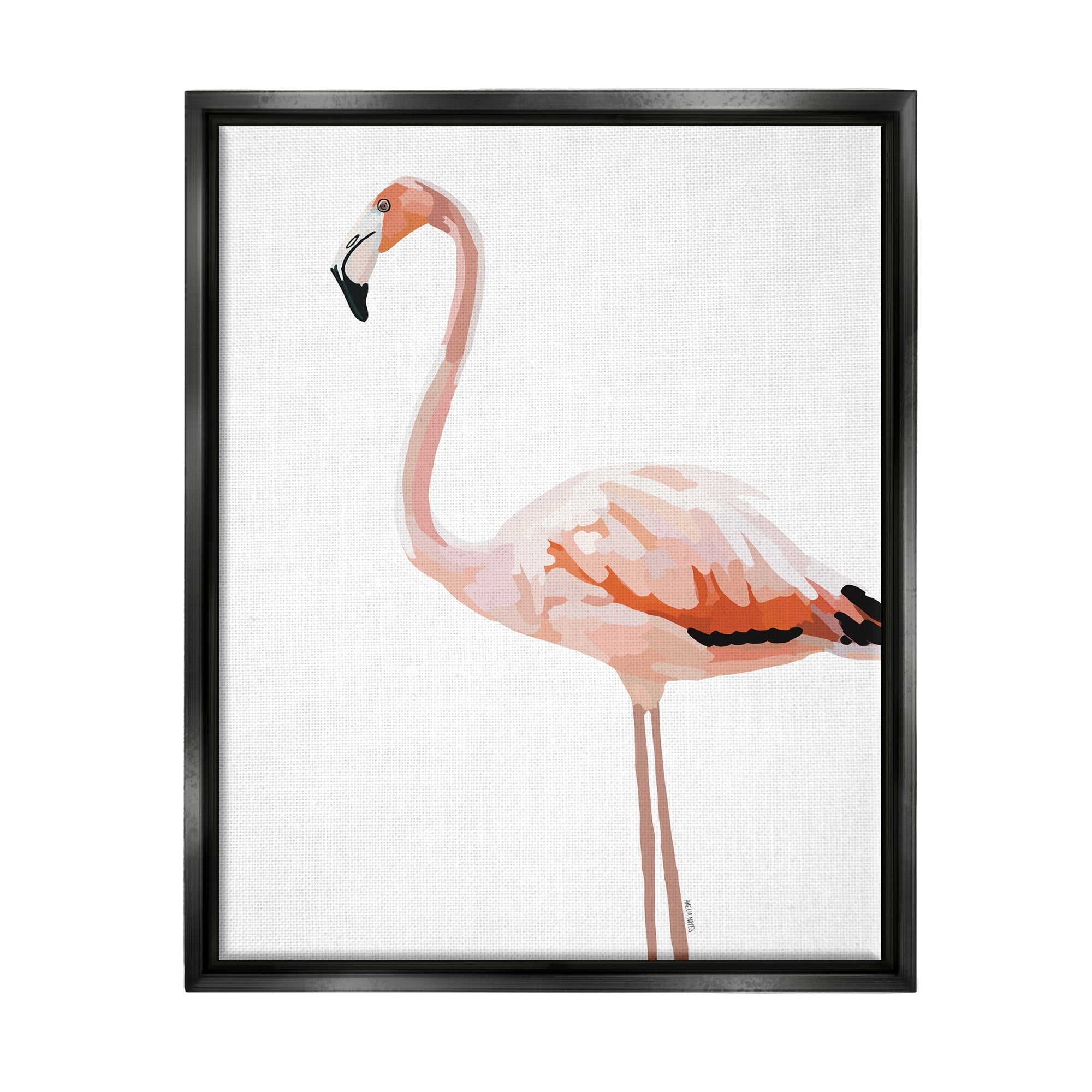 Stupell Industries Tropical Pink Flamingo Bird Casual Animal Design Graphic Art Jet Black Floating Framed Canvas Print Wall Art, Design by Amelia Noyes