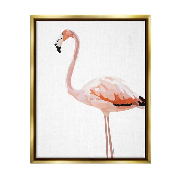 Stupell Industries Tropical Pink Flamingo Bird Casual Animal Design Graphic Art Metallic Gold Floating Framed Canvas Print Wall Art, Design by Amelia Noyes