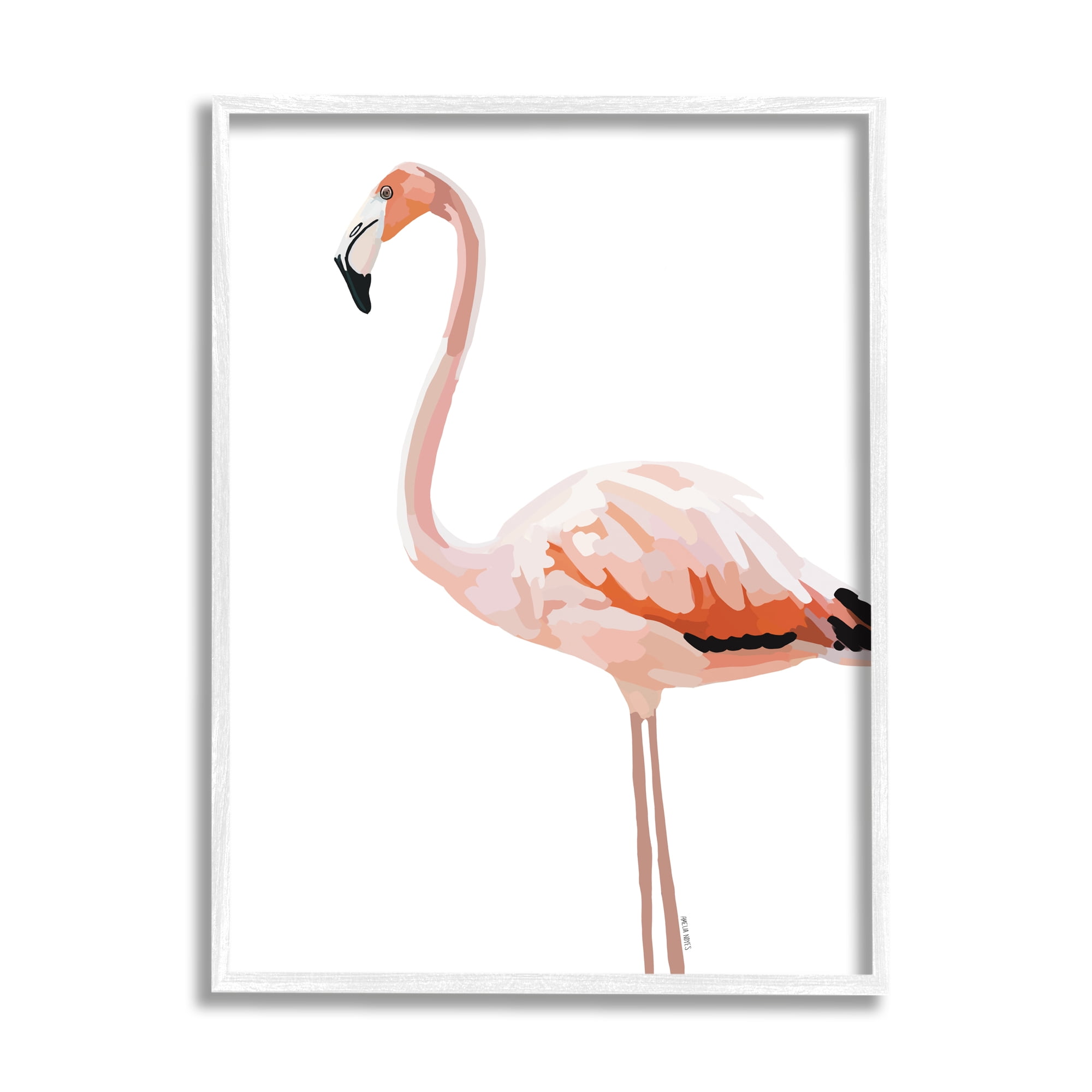 Stupell Industries Tropical Pink Flamingo Bird Casual Animal Design Graphic Art White Framed Art Print Wall Art, Design by Amelia Noyes