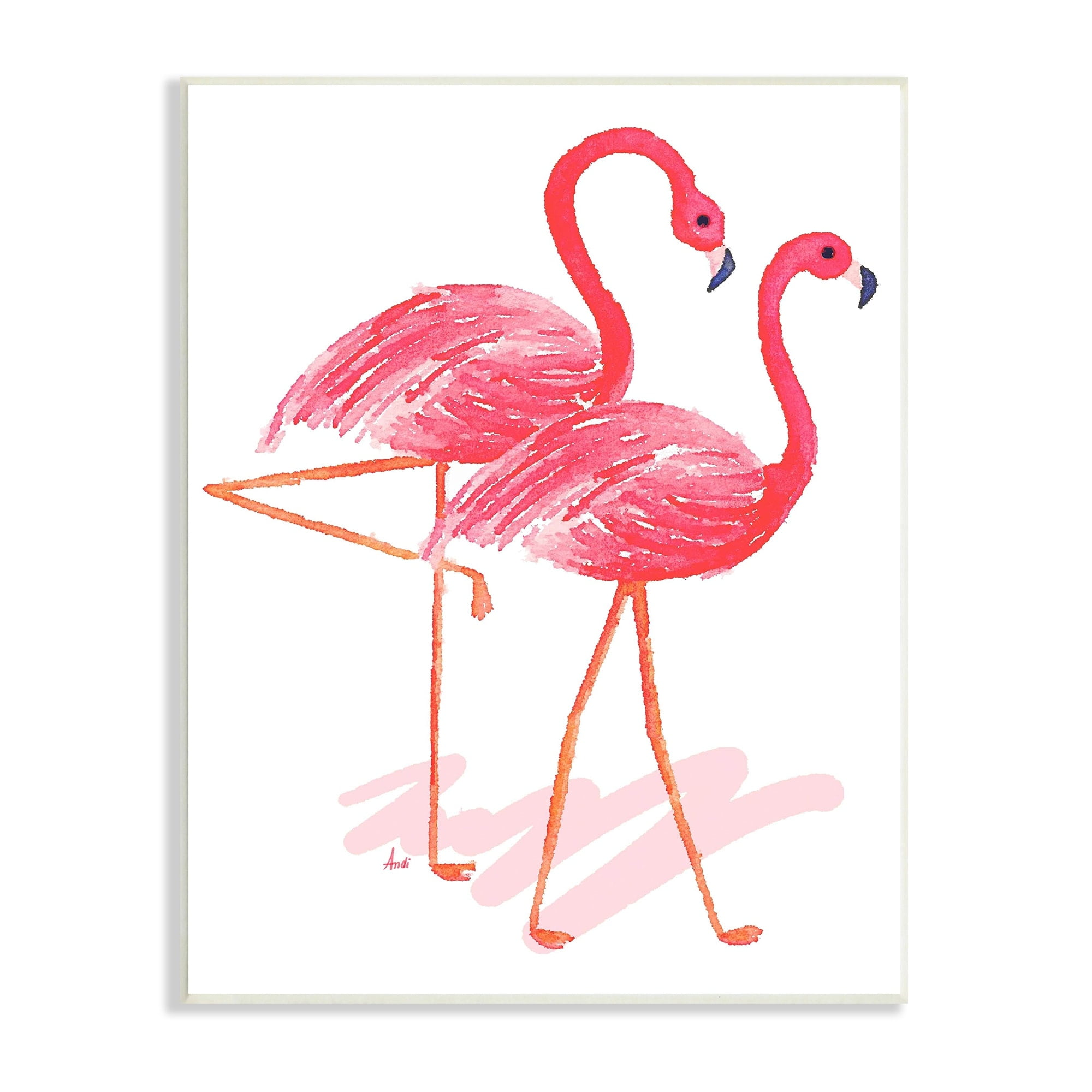 Tropical Pink Flamingo Pair Bird Couple Minimal Wood Wall Plaque