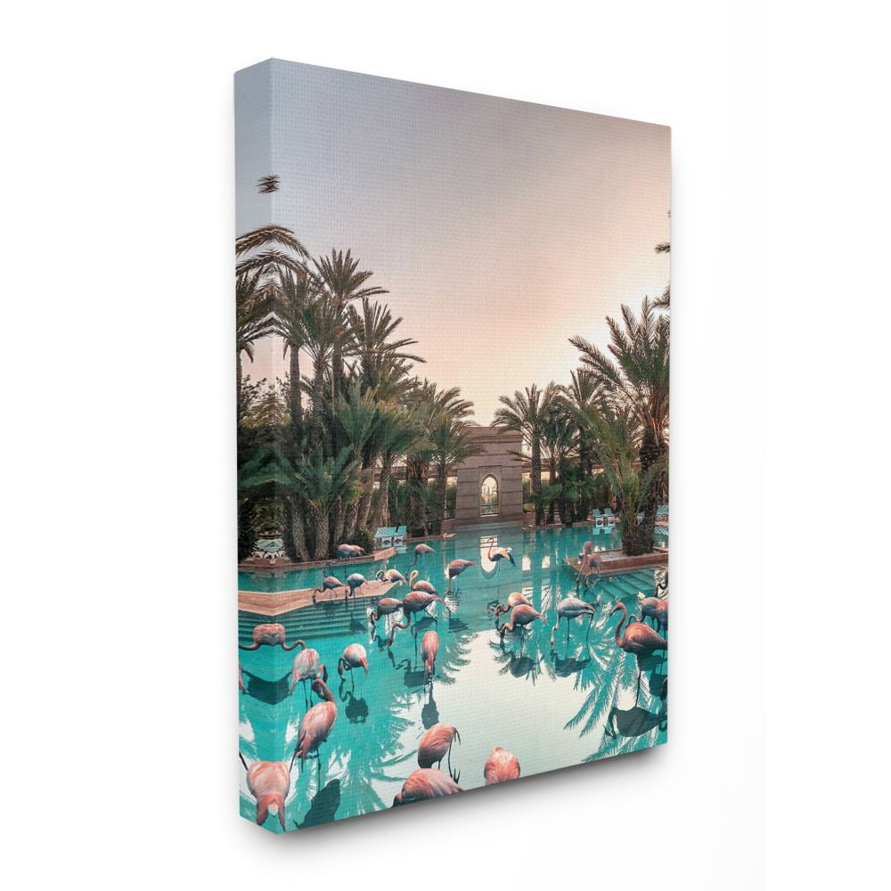 Large Tropical Pink Flamingo Pool Canvas Wall Art