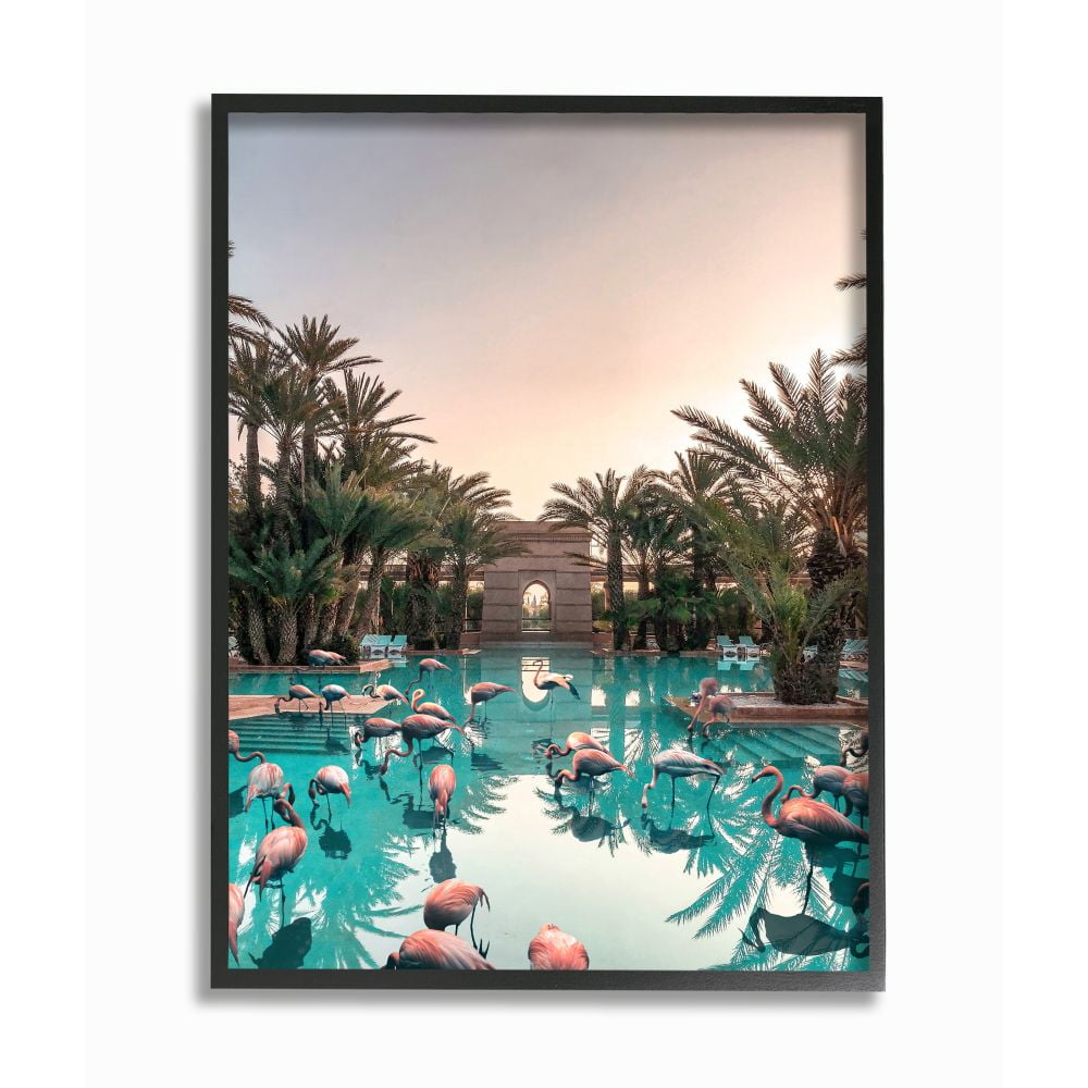 Tropical Pink Flamingo Pool Reflection Canvas Wall Art, 24" x 30"