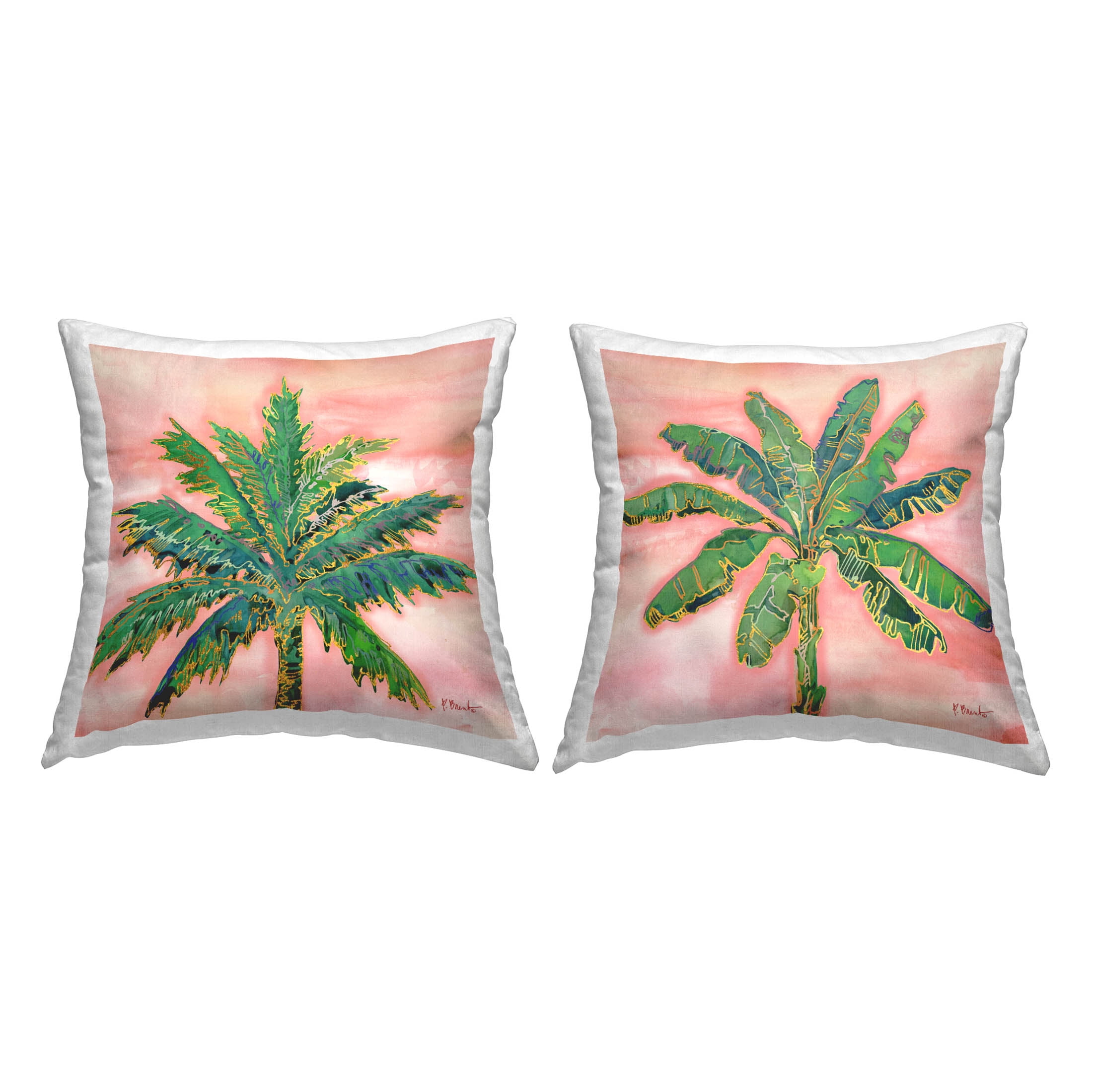 Stupell Industries Tropical Pink Palm Trees Printed Throw Pillow Design by Paul Brent (Set of 2)