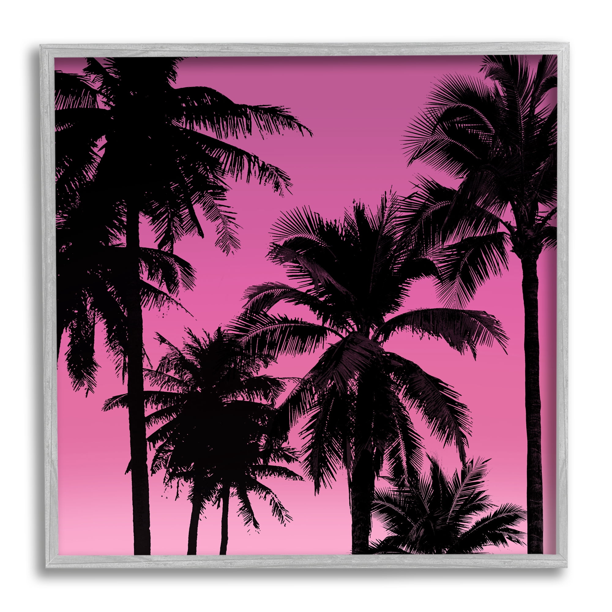 Stupell Industries Tropical Pink Palms Botanical & Floral Painting Gray Framed Art Print Wall Art, 24 x 24