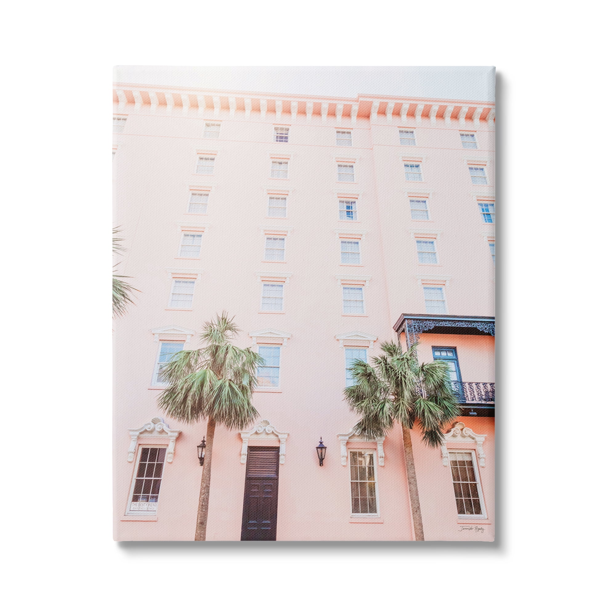 Stupell Industries Tropical Pink Vacation Building Summer Palm Trees Photograph Gallery Wrapped Canvas Print Wall Art, Design by Jennifer Rigsby