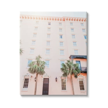 Stupell Industries Tropical Pink Vacation Building Summer Palm Trees Photograph Gallery Wrapped Canvas Print Wall Art, Design by Jennifer Rigsby