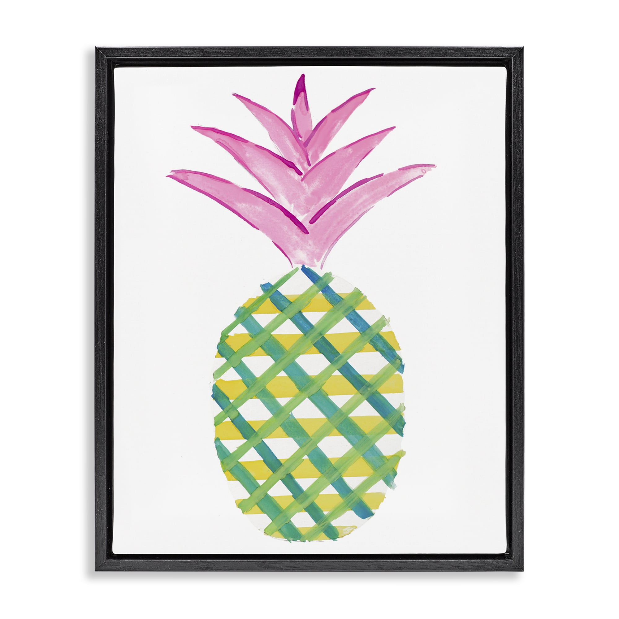 Stupell Industries Tropical Plaid Pineapple Food & Beverage Painting Black Floater Framed Canvas Art Print Wall Art, 25 x 31