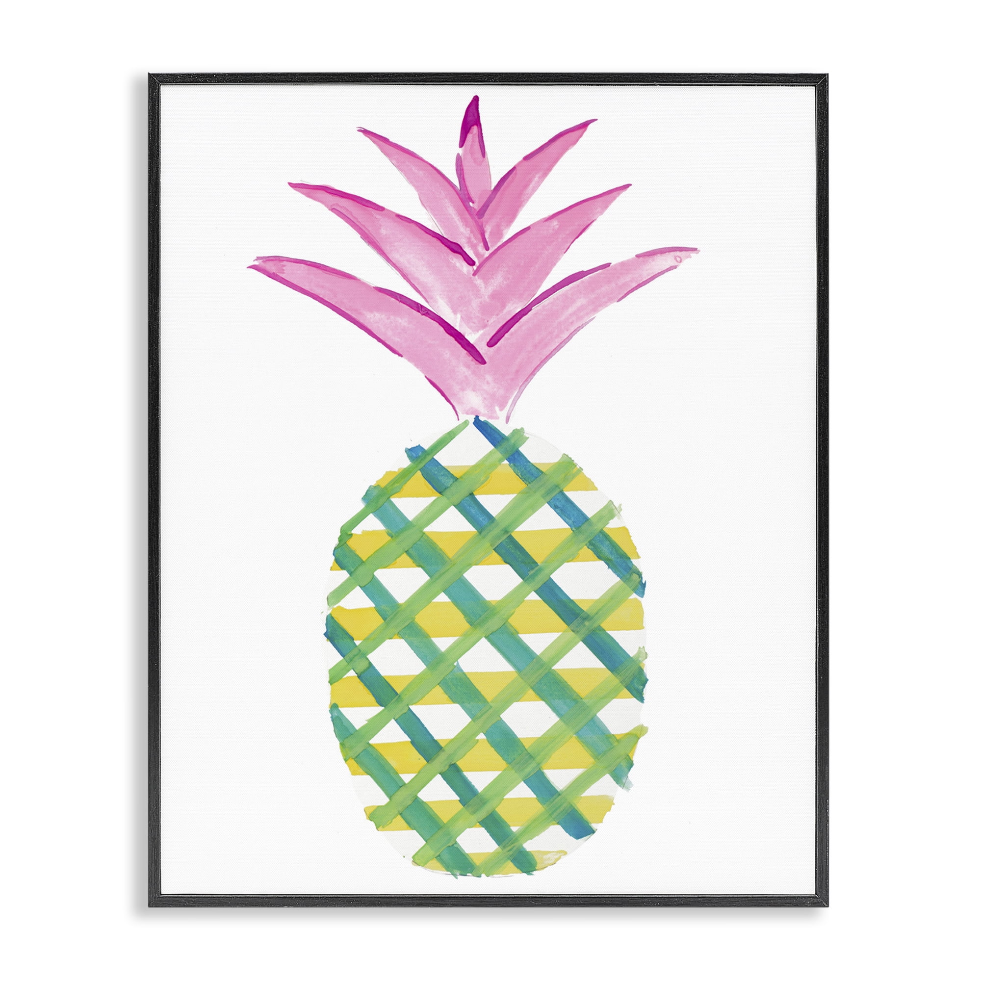 Stupell Industries Tropical Plaid Pineapple Food & Beverage Painting Black Framed Art Print Wall Art, 16 x 20