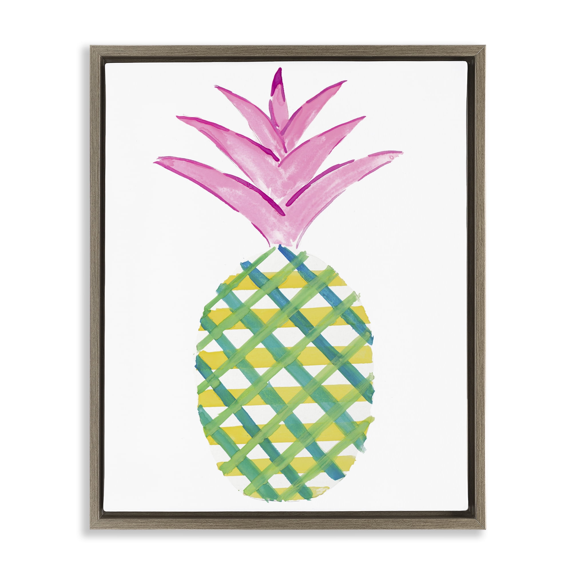 Stupell Industries Tropical Plaid Pineapple Food & Beverage Painting Brown Floater Framed Canvas Art Print Wall Art, 25 x 31