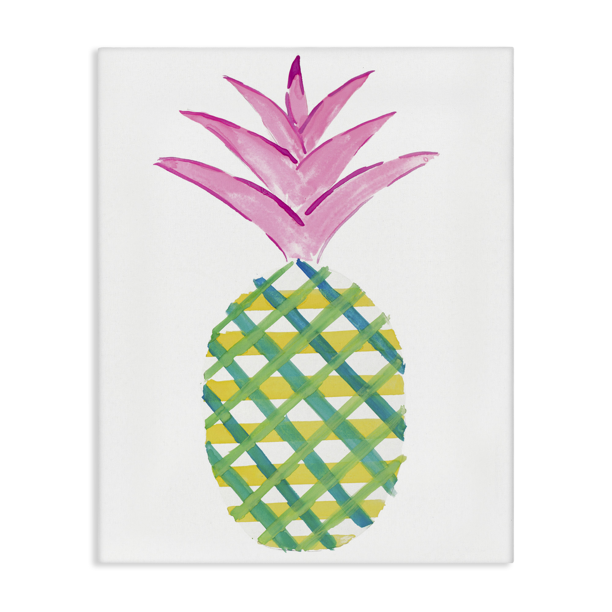 Stupell Industries Tropical Plaid Pineapple Food & Beverage Painting Gallery Wrapped Canvas Art Print Wall Art, 16 x 20